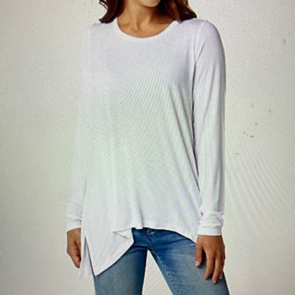 Peace Love World White Modal Spandex Long Sleeve Top Shirt Tee White S New